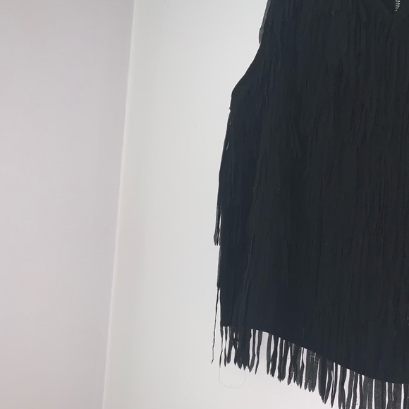 Black Fringe Strappy Tank Top With Front Keyhole - Picture 5 of 7